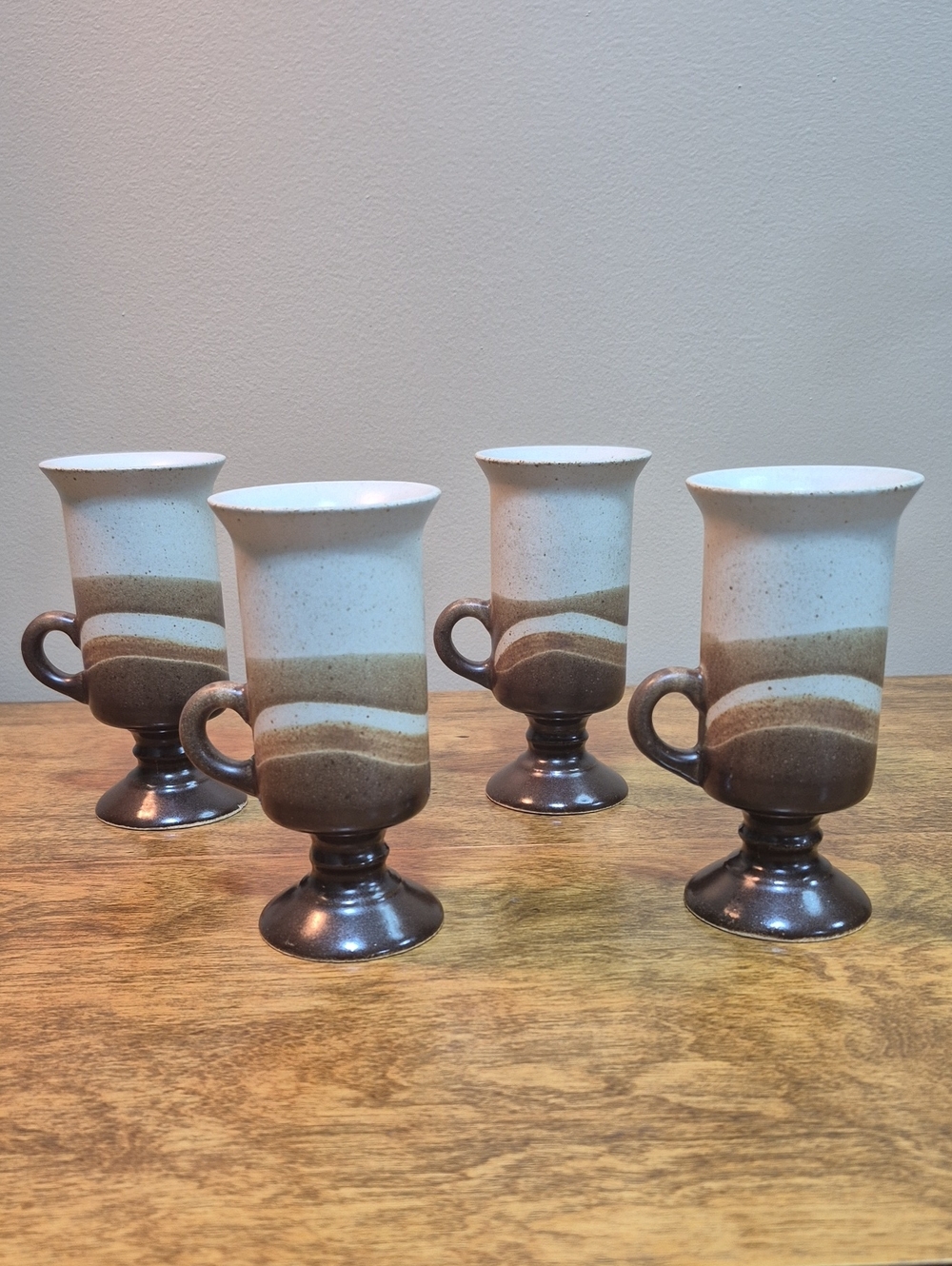 OTAGIRI Vintage 1970s Earthenware Stoneware Pedestal Footed Mugs, Set of 4